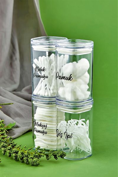 FBZhome 250 Ml Acrylic Bathroom Set - 4-Piece Cotton & Floss Organizer