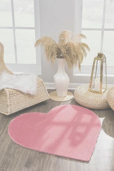 Sarar 1 Kalite Pofuduk Yıkanabilir Kalp Şekilli Halı Kaymaz Taban Post Peluş Halı