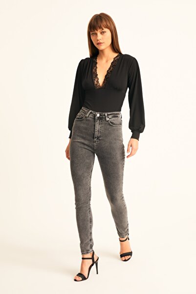 LACHT Γυναικείο στενό τζιν ψηλόμεσο ανθρακί