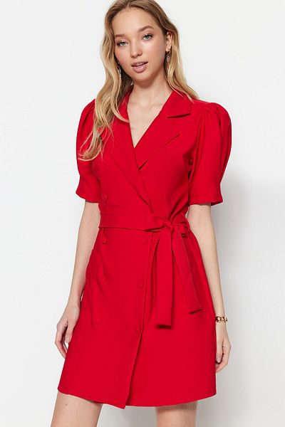 Trendyol Collection Piros öves mini kabát szőtt ruha TWOSS20EL0236