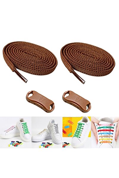 ipekbazaar Takbırak Lastikli Ayakkabı Bağcığı, Bağlanmayan Akıllı Bağcık, Kahve