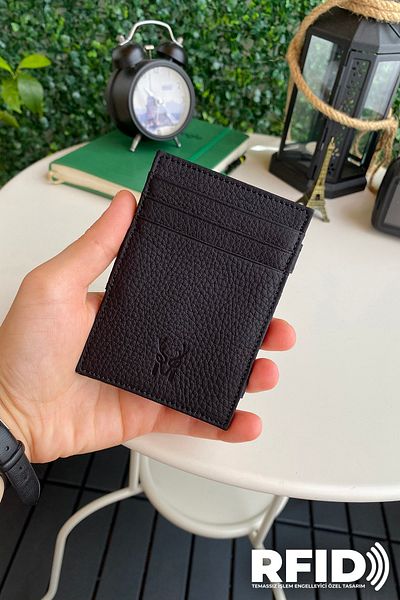 Modica Lotus - Γνήσιο δέρμα Rfid Protect Anti-Theft Magician Μαύρο πορτοφόλι