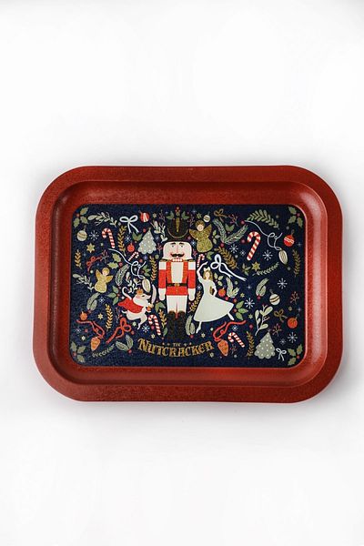 EVLE صينية معدنية منقوشة من Tales Nutcracker - صينية قهوة الشاي - صينية العرض 23 سم × 31 سم Ee161-v1