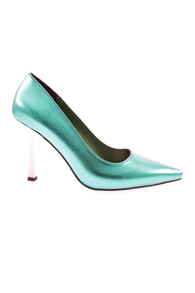 DGN Woman pointed toe high heel shoes grass green metallic 1453378