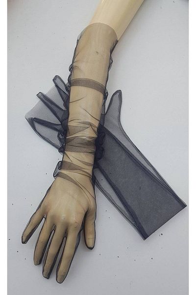 Hobigram Party Gloves Evening Dress Bridal Gloves Long Black Lycra Tulle