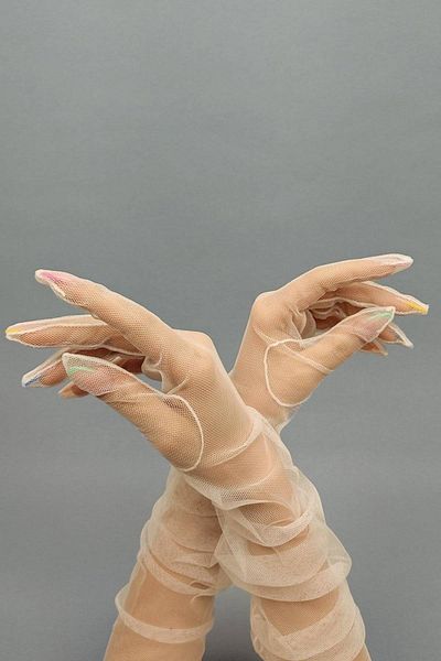 Hobigram Party Gloves Cream Lycra Long Tulle Gloves Evening Dress Gloves
