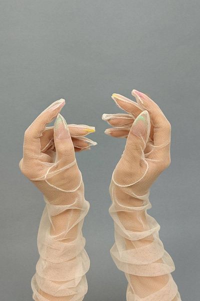 Hobigram Party Gloves Cream Lycra Long Tulle Gloves Evening Dress Gloves
