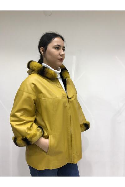 NEW VENTURE GIAN FERRE SOLID LEATHER Kadın Rex Kürk Çift Taraflı Hakiki Deri Ceket