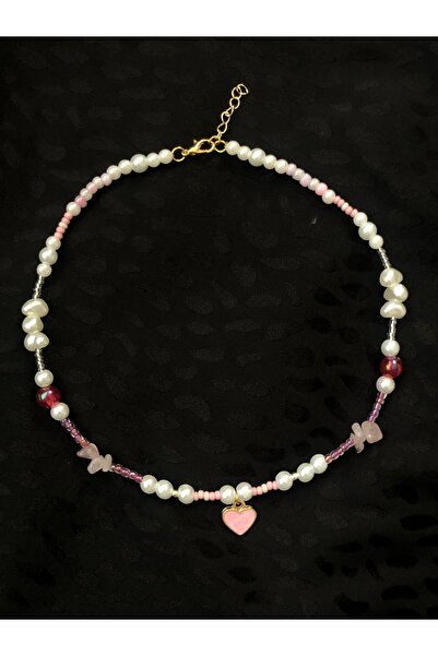 TASARIM35 Pembe Kuvars Taşlı Kolye