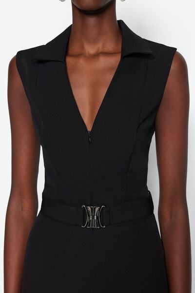 Trendyol Collection Černý košilový límec Maxi Woven Overal TWOSS23TU00079