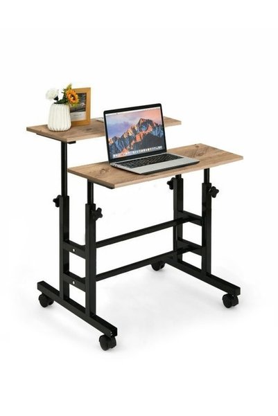 servetavcı Yükseklik Ayarlı Bilgisayar/laptop Ve Çalışma Masası - Atlantik Çam 80x60 (TEKERLİ) Oval Kenar