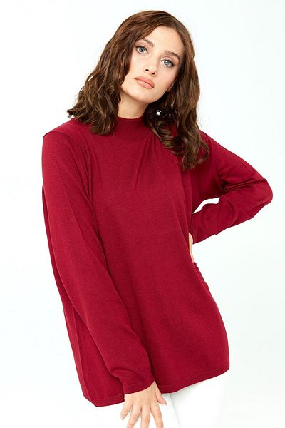 Desen Triko Women's Lycra Long Sleeve Basic Half Fisherman Blouse 0240016 Red