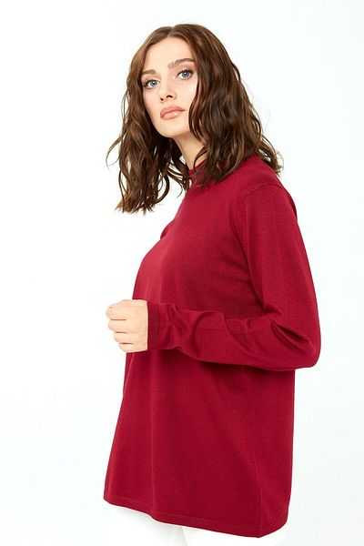 Desen Triko Women's Lycra Long Sleeve Basic Half Fisherman Blouse 0240016 Red