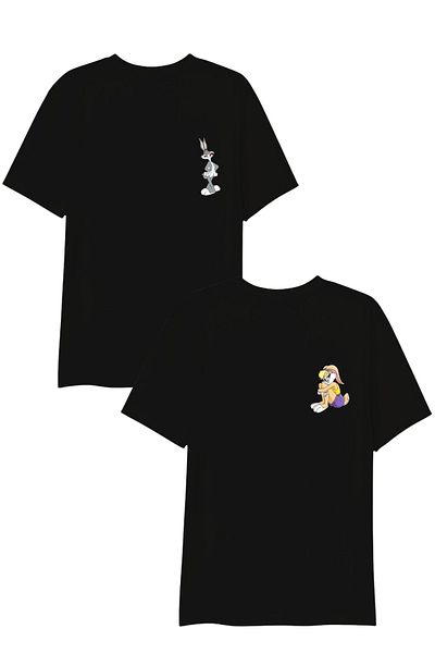 MODAGEN Lover Couple Combination Bugs Bunny and Lola Symbol Design 2-Piece Product Black Crew Neck T-shirt