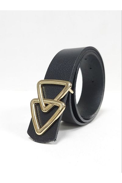 Kemerix 100% Genuine Leather Women's Black Belt with Gold Buckle