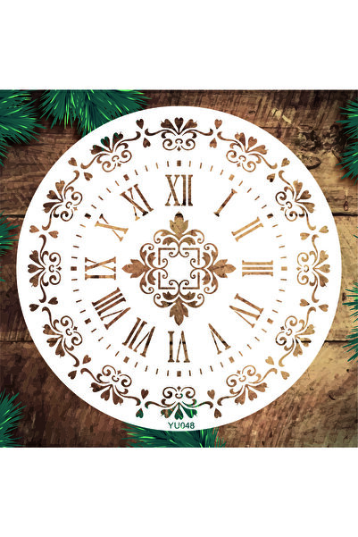 STENCİLTASARIM Stencil Tasarım Yu048 Saat Duvar Ahşap Cam Boyama Deseni