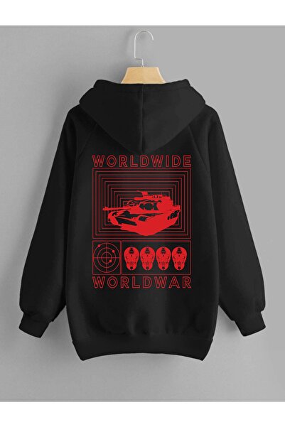 DEEPSENCE Φούτερ με κουκούλα Unisex Worldwar Μαύρο με στάμπα στην πλάτη