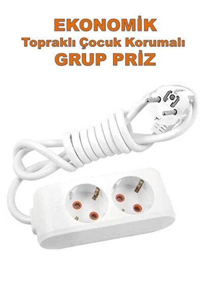 VİKO Ekonomik 2'li Grup Priz Topraklı Çocuk Korumalı 8 Metre Kablo