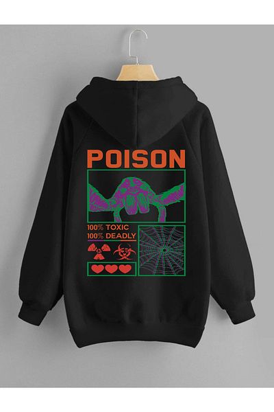DEEPSENCE Unisex Hooded Sweatshirt Posion Back Print Black