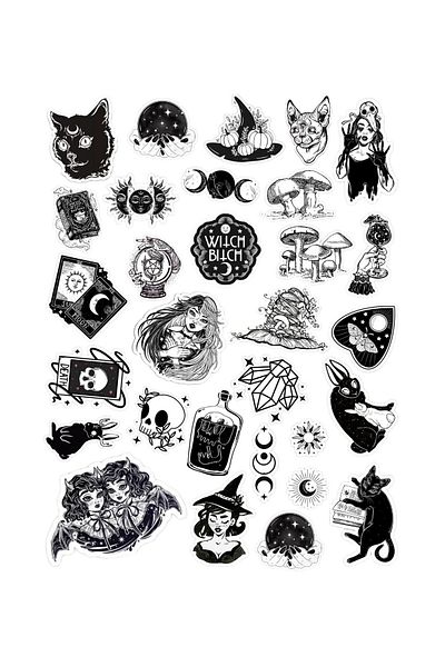 Ororabutik Σετ με 30 αυτοκόλλητα Gothic Witcher Grunge - Σετ αυτοκόλλητων Scrapbook Bullet Journal