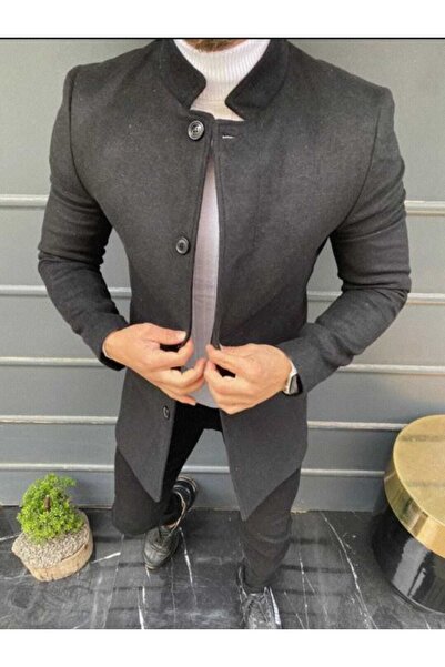 leonmen Black Men's Stamp Coat Judge Collar