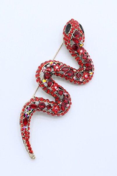 Esra Pamir Kırmızı Zirkon Taşlı Yılan Broş