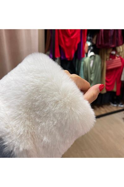 pembekurdelem Palton de blugi oversize pentru femei cu mâneci și blană albă completă în interior