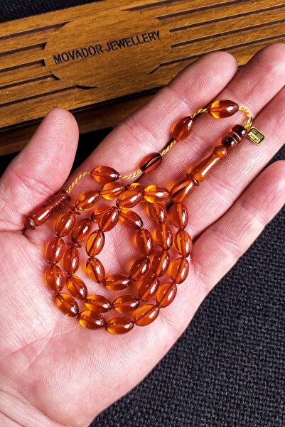 Vip Kehribar 9x12 Mm Ebu Sırr Imzalı Mavi Hareli Katalin Tesbih, Kanayan Baga...