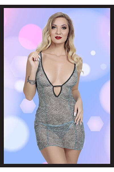 TİESSİ Women's Patterned Low-Cut Sexy Fancy Nightgown Evening Dress Special Design