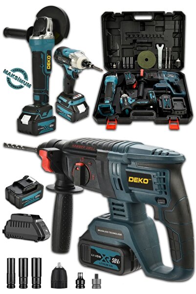 DEKO TURKEY Mega 3lü Set Torklu Vidalama Somun Sıkma 2-26mm Şarjlı Hilti 125m...