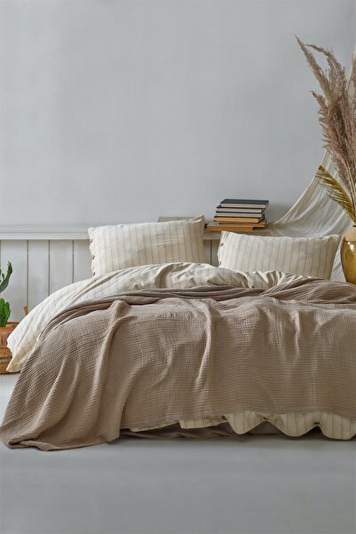 Berolige 4 Kat Müslin 100% Pamuklu Tek Kişilik Pike - Yatak Örtüsü - Yastıksı...