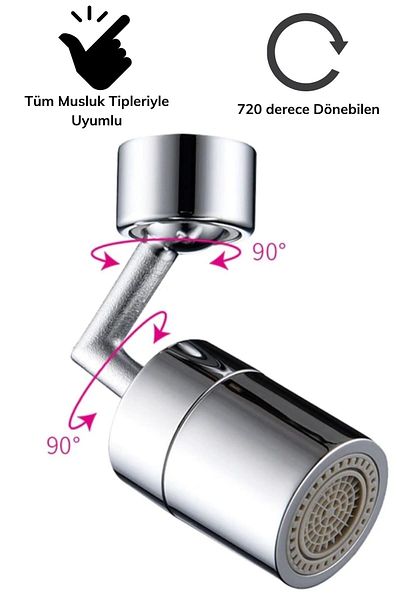 Buffer ® 2 قطعة 720° رأس صنبور قابل للدوران بـ 4 مرشحات مع ملحق تثبيت متوافق مع جميع أنواع الصنبور