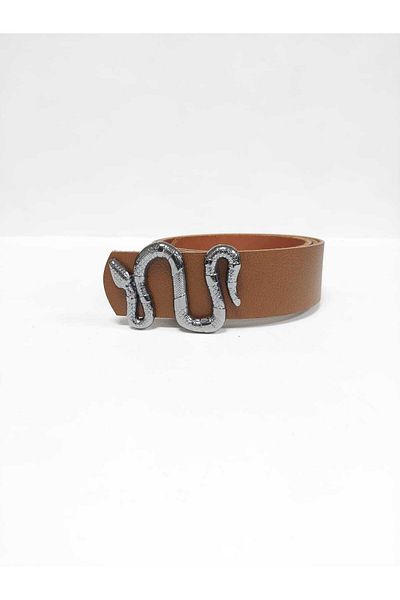 Kemerix 100% Genuine Leather Snake Buckle Women's Tan Belt