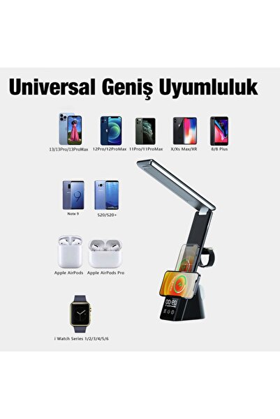 yakuppolt 15w Kablosuz Hızlı Şarj Akım Korumalı Masa Lambası Saat Iphone 12-13-14 Apple Watch  3 In1