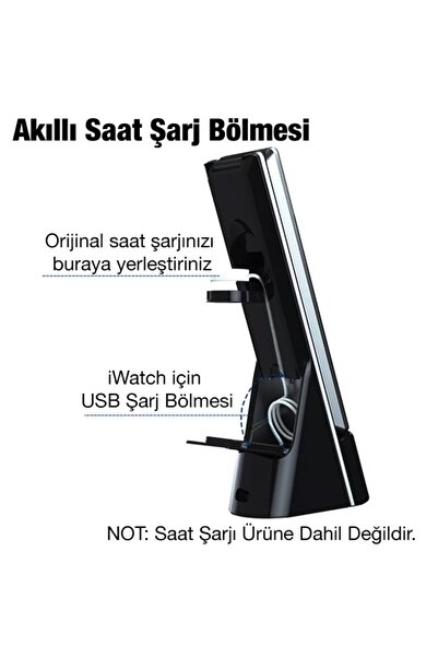 yakuppolt 15w Kablosuz Hızlı Şarj Akım Korumalı Masa Lambası Saat Iphone 12-13-14 Apple Watch  3 In1