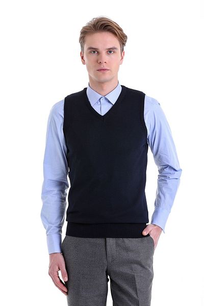 Hatemoğlu Navy Blue Comfort Fit Plain V-Neck Wool Knitwear Sweater