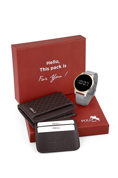 Polo Air Erkek Dokunmatik Led Saat Hasır Kordon Cüzdan Karlık Kutusunda Hediy...