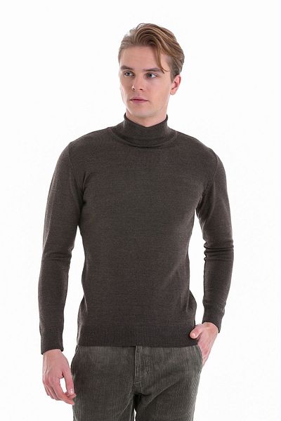 Hatemoğlu Καφέ Comfort Fit Plain Crew Neck Μάλλινο Πλεκτό Πουλόβερ