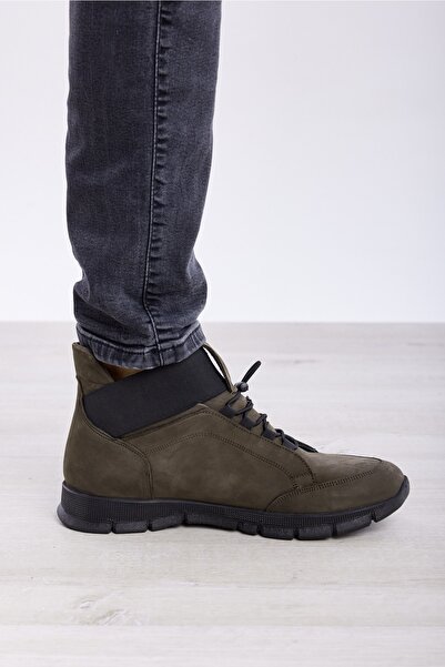 derinet Gri Nubuk Hakiki Deri Erkek Bot
