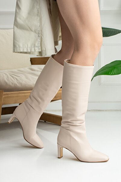 Nstil Καθημερινή γυναικεία αντιολισθητική σόλα με αμβλύ ψηλό λεπτό τακούνι Thai Hairy βελούδινη επένδυση Μπότες χωρίς φερμουάρ 223