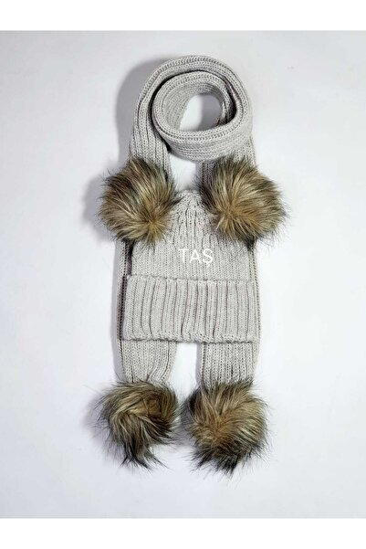 Meriç bebe Set de eșarfe și căciuli cu pompon extra flexibil unisex pentru 0-3 ani