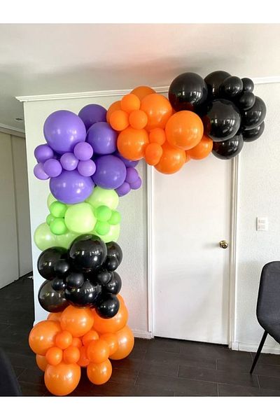 MERİ PARTİ 100 Pcs Balloons And Balloon Chain Purple Orange Black Green Balloon Concept Halloween Colors