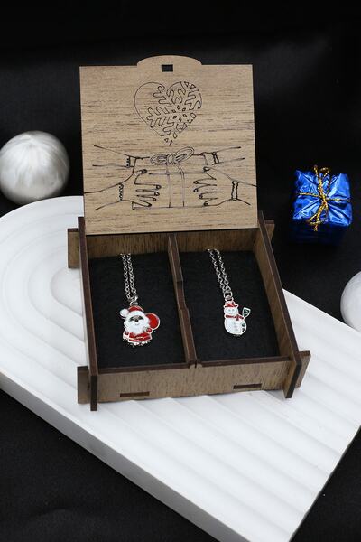 Dukkanka 2'li Noel Baba Ve Kardan Adam Kış Konsept Çift Sevgili Best Metal Kolye Yazılı Hediye Kutulu