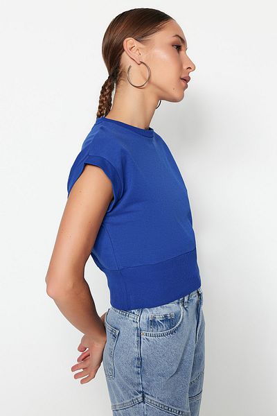 Trendyol Collection Indigo Fitted Crew Neck με χαμηλό μανίκι λεπτή πλεκτή μπλούζα TWOSS22BZ0798