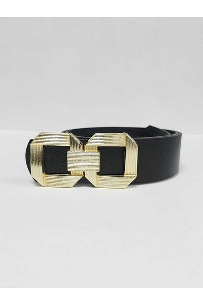 Kemerix 100% Genuine Leather Women's Black Belt with Gold Buckle