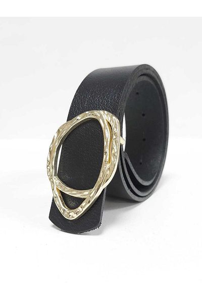 Kemerix 100% Genuine Leather Women's Black Belt with Gold Buckle