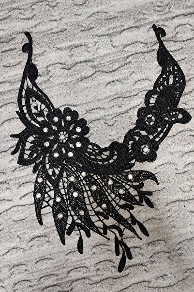 DUAYEN Güpür Dantel Incili Siyah Yaka 1 Adet