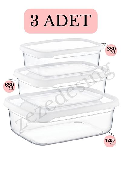 zezedesing Set of 3 Embox Rectangular Food Storage Container (white) 350ml-600ml-1200ml