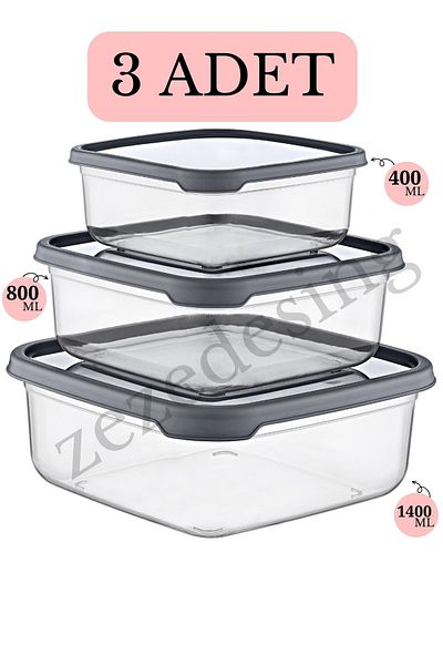 zezedesing Set of 3 Embox Square Food Storage Container (anthracite) 400ml-800ml-1400ml