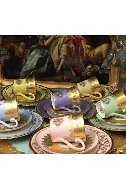 veraev Gold Hand Painted Italian Coffee Cup Set